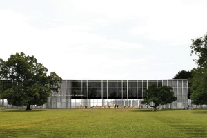 Bauhaus Museum Dessau, vom Stadtpark aus gesehen
