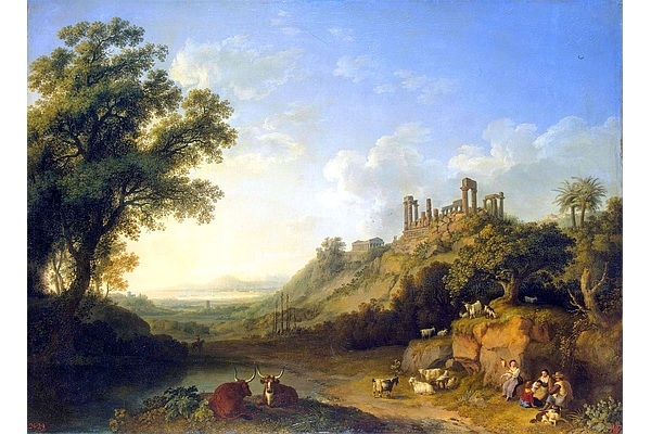 Jacob Philipp Hackert: Landschaft mit Tempelruinen auf Sizilien (Tal der Tempel, Agrigent) 1778